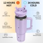 Labulabla 40oz Tumbler with Handle,Double Wall Vacuum Reusable Stainless Steel Insulated Water Bottle,With Leak Proof lid and Straw for Iced or Cold Beverages (Lavender Purple) - Image 3