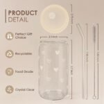 Heart 16oz Can Glass Tumbler with Acrylic Lid & Straw, Iced Coffee Cup for Women, Aesthetic Cups Gifts for Birthday Christmas Valentine - Image 3