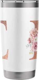 Letter E Initial Floral monogram Travel Coffee Cup Mug Stainless Steel Insulated Tumbler - Image 3