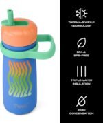 S'well Stainless Steel Kids Traveler with Flip Straw Lid, 16oz, Blue Chill, Triple Layered Vacuum Insulated Containers Keeps Drinks Cold for 24 Hours, BPA Free, Easy Carrying On the Go - Image 4