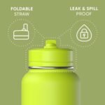 Hydrapeak 32oz Sport Insulated Water Bottle with Straw Lid, Leak & Spill Proof, Keeps Drinks Cold for 24 Hours, Hot for 12 Hours, Premium Stainless Steel Water Bottles (32oz, Neon Green) - Image 3