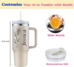 ZOYEPIN Personalized 40 oz Tumbler with Handle and Straw Lid,Custom Gifts for Woman Inspirational Gifts,Vivid Color with 3D Pattern,Insulated Stanless Steel,Birth Month Flower by Line - Image 5