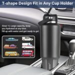 HYDROWION 32 oz Insulated Water Bottle, Car Water Bottle Holder - Double Wall Vacuum Insulated Travel Bottle with Straw Lid, Spout Lid and Flex Cap - Cold for 24H, Hot for 12H, Black - Grey - Image 3