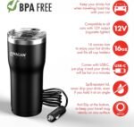 Wagan EL6101 12V Travel Car Heated Mug Portable 16oz Stainless Steel Anti-Spill Lid Slip Resistant Base Car Coffee Warmer Coffee Cup USB–C PD20W 12V DC (Black) - Image 4