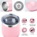 MEZMUT 12oz Insulated Wine Tumbler with Lid Double Wall Vacuum Stainless Steel Wine Glass Coffee Mug Insulated Tumbler Cup for Champaign, Cocktail, Beer (Pink, 1 Pack) - Image 3
