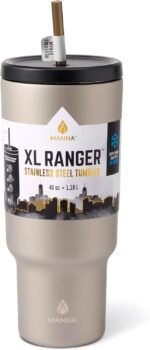 Manna Ranger XL Double-wall Insulated Stainless Steel Tumbler with Leak-proof Smart Seal Lid and Reusable Tritan Straw - 40 Oz - Matte Silver - Image 3