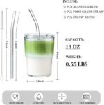 Olvini 13oz Glass Tumbler with Straw and Lid, Reusable Iced Coffee Cup Tumbler, Cute Glass Cups for Water, Matcha, Travel Coffee Mugs (Clear) - Image 4