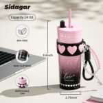 Sidagar 24 oz Stainless Steel Tumbler with Lid and Straw, Insulated Coffee Mug, Leak Proof, Portable Iced Travel Water Bottle, Reusable Thermal Coffee Cup Gift for Women, Pink - Image 3