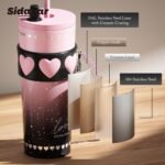 Sidagar 24 oz Stainless Steel Tumbler with Lid and Straw, Insulated Coffee Mug, Leak Proof, Portable Iced Travel Water Bottle, Reusable Thermal Coffee Cup Gift for Women, Pink - Image 5