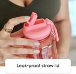 Takeya Tritan 32 oz Motivational Water Bottle with Straw Lid - Durable, BPA-Free - With Time Marker - Leakproof & Non-Slip Bumper - Breezy Blue - Image 3