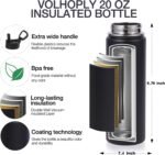 Volhoply 20oz Insulated Stainless Steel Water Bottle with Straw Lid, Kids Wide Mouth Double Wall Vacuum Cups with Handle,Reusable Outdoor Sports Metal Bottles,Travel Flask Keep Cold&Hot(Black,1) - Image 5