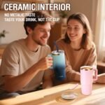 Zukro 24 oz Ceramic Lined Tumbler with Handle and Straw, No Metal Taste, Insulated Stainless Steel Coffee Mug with Spill Proof Lids for Home/Office, No Sweat, Keep Drinks Hot or Cold, Navy Blue - Image 4