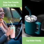 Zukro 24 oz Ceramic Lined Tumbler with Handle and Straw, No Metal Taste, Insulated Stainless Steel Coffee Mug with Spill Proof Lids for Home/Office, No Sweat, Keep Drinks Hot or Cold, Navy Blue - Image 7