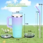 Zukro 24 oz Ceramic Lined Tumbler with Handle and Straw, No Metal Taste, Insulated Stainless Steel Coffee Mug with Spill Proof Lids for Home/Office, No Sweat, Keep Drinks Hot or Cold, Navy Blue - Image 8