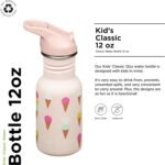Klean Kanteen 12 oz Classic Kid's Water Bottle with Flip Seal Sport Cap & Straw - 100% Leakproof Cap - Durable Stainless Steel Material - Lightweight & Easy-Grip - BPA-Free - Ice Cream - Image 3