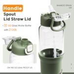 SIEROZUR 32 oz Glass Tumbler with Straw, Glass Water Bottles with 2 Lids-Handle Spout Lid & Straw Lid, 1 Liter Motivational Water Bottles, Silicone Sleeve, Fits Car Cup Holder,Olive - Image 3