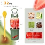 SIEROZUR 32 oz Glass Tumbler with Straw, Glass Water Bottles with 2 Lids-Handle Spout Lid & Straw Lid, 1 Liter Motivational Water Bottles, Silicone Sleeve, Fits Car Cup Holder,Olive - Image 5
