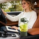 SIEROZUR 32 oz Glass Tumbler with Straw, Glass Water Bottles with 2 Lids-Handle Spout Lid & Straw Lid, 1 Liter Motivational Water Bottles, Silicone Sleeve, Fits Car Cup Holder,Olive - Image 6