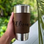 Custom-Crafted Engraved Vegan Leather Tumbler - Personalized Name Engraving - Bespoke Drinkware for Memorable Gifts - Perfect for Any Recipient - Image 6