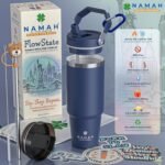 Namah® 30oz Spiritual Insulated Tumbler – Stainless Steel Travel Mug with Handle, Lid & Straw | Leak-Proof Vacuum Cup | Hot & Cold | Mindful Gifting | Car Cup Holder Fit-Midnight Teal Blue - Image 3
