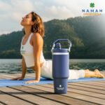 Namah® 30oz Spiritual Insulated Tumbler – Stainless Steel Travel Mug with Handle, Lid & Straw | Leak-Proof Vacuum Cup | Hot & Cold | Mindful Gifting | Car Cup Holder Fit-Midnight Teal Blue - Image 6