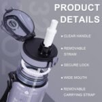 Newfad 32 oz Water Bottle with Detachable Straw, Clear Motivational Water Bottles with Time to Drink, Tritan & BPA Free Sports Water Jug with Time Marker, Upgraded handle design - Image 3