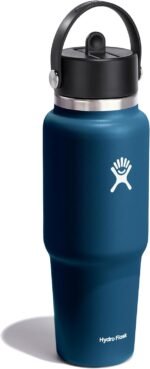 Hydro Flask Travel Water Bottle - Insulated Stainless Steel - Wide Straw Lid, Non Spill, Leakproof in 32 Oz Indigo Blue - Image 3