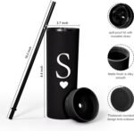 Forest Kiss Letter S Personalized Initial Gifts for Women Men 16oz Double Wall Food-grade Plastic Skinny Tumbler Monogrammed Matte Slim Cup Wedding Graduation Birthday Present (S) - Image 3