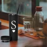 Forest Kiss Letter S Personalized Initial Gifts for Women Men 16oz Double Wall Food-grade Plastic Skinny Tumbler Monogrammed Matte Slim Cup Wedding Graduation Birthday Present (S) - Image 5