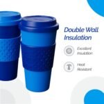 Copco Acadia 16oz Travel Mug with Lid, Set of 2 Double Wall Insulated Tumbler, Non-Slip Sleeve and BPA-Free - Microwave & Dishwasher Safe, Reusable Plastic To Go Travel Coffee Mug (Navy/Blue) - Image 4