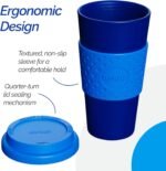 Copco Acadia 16oz Travel Mug with Lid, Set of 2 Double Wall Insulated Tumbler, Non-Slip Sleeve and BPA-Free - Microwave & Dishwasher Safe, Reusable Plastic To Go Travel Coffee Mug (Navy/Blue) - Image 5