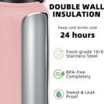 Fanhaw 24 Oz Insulated Stainless Steel Vacuum Water Bottle with Anti-Dust Pop-Open Lid - For Kids, Women, Men | Leak & Sweat Proof (Pink) - Image 4