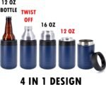 4-in-1 Stainless Steel 12 oz Double Wall Vacuum Insulated Can or Bottle Cooler Keeps Beverage Cold for Hours - Also Fits 16 oz Cans - Powder Coated Navy - Clear Water Home Goods - Image 4