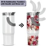Tswofia 30 Oz Sublimation Tumblers Blank with Portable Handle, Stainless Steel Sublimation Cup with Straw Leakproof Flip, Individually Boxed (2 Pack) - Image 3