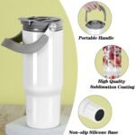 Tswofia 30 Oz Sublimation Tumblers Blank with Portable Handle, Stainless Steel Sublimation Cup with Straw Leakproof Flip, Individually Boxed (2 Pack) - Image 4