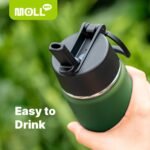 Mollcity Kids 16 oz Stainless Steel Double Wall Vacuum Insulated Wide Mouth Water Bottle for School - Metal Leak-Proof Travel Water Flask with Straw (Grass Green) - Image 3