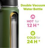 Mollcity Kids 16 oz Stainless Steel Double Wall Vacuum Insulated Wide Mouth Water Bottle for School - Metal Leak-Proof Travel Water Flask with Straw (Grass Green) - Image 4