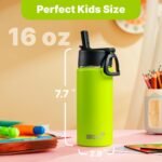 Mollcity Kids 16 oz Stainless Steel Double Wall Vacuum Insulated Wide Mouth Water Bottle for School - Metal Leak-Proof Travel Water Flask with Straw (Grass Green) - Image 5