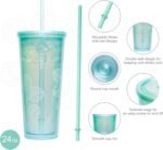 bzyoo SIP 24oz (710ml) Double Wall Plastic Tumbler with Lid and Straw Cold Drink Travel Mug Reusable Ice Coffee Tea Cup Perfect for Office Poolside Parties Gifts Color: Pearl Green - Image 5