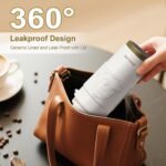 RhinoLife Insulated Coffee Mug Spill Proof Leak Proof with lid,16oz, White Portable Ceramic Lined Travel Mug with Handle & Silicone Mat, Reusable Insulated Tumbler with straw, Gift for Lovers - Image 4