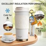 RhinoLife Insulated Coffee Mug Spill Proof Leak Proof with lid,16oz, White Portable Ceramic Lined Travel Mug with Handle & Silicone Mat, Reusable Insulated Tumbler with straw, Gift for Lovers - Image 6