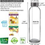 Brieftons 18 Oz Clear Borosilicate Glass Water Bottles With Caps, 6 Pack, Heat Resistant, Slim, Easy to Store, Reusable Drinking Bottle, Sauce Jar, Juice Beverage Container, With Leakproof Lids - Image 3