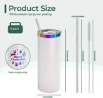 YOUKE OLA 8 Pack Rainbow Plated Stainless Steel Tumbler Straight Double Wall Powder Coated for Laser Engrave, 20oz White To Iridescent - Image 3