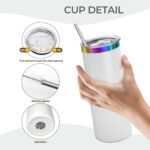 YOUKE OLA 8 Pack Rainbow Plated Stainless Steel Tumbler Straight Double Wall Powder Coated for Laser Engrave, 20oz White To Iridescent - Image 4