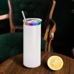 YOUKE OLA 8 Pack Rainbow Plated Stainless Steel Tumbler Straight Double Wall Powder Coated for Laser Engrave, 20oz White To Iridescent - Image 5