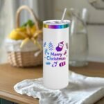 YOUKE OLA 8 Pack Rainbow Plated Stainless Steel Tumbler Straight Double Wall Powder Coated for Laser Engrave, 20oz White To Iridescent - Image 7