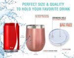 CHILLOUT LIFE 12 oz Stainless Steel Wine Tumbler with Lid - Double Wall Vacuum Insulated Wine Cup Glass Keeping Cold & Hot for Coffee, Champagne, Cocktails, Ice Cream - Rose Gold - Image 6