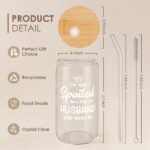 Wife 16 Oz Can Glass Tumbler with Bamboo Lid and Straw - Iced Coffee Cups for Women, Aesthetic Glass Cup Gift for Birthday Christmas Valentine's Day Mother's Day - Image 3
