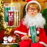 Maxdot 4 Pcs Christmas Tumbler with Lid and Straw Stainless Steel Christmas Cup Double-Insulated Water Travel Mug Vacuum Tumbler with Cleaning Brush Xmas Gift(Funny Style,Red/green/gold/silver) - Image 6