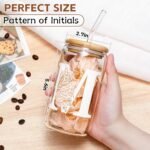 Glass Cups with Lids and Straws: Personalized Initial Glass Cup Be Used As Reusable Iced Coffee Cups with Lids,Cute Matcha Tumbler - The Christmas/Birthday Gifts for Women - M Smoothie Cup - Image 3